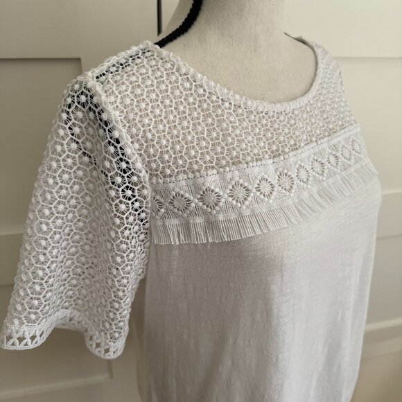 LOFT by Ann Taylor Tops - LOFT cotton T with finely crocheted yoke and sleeves - size S